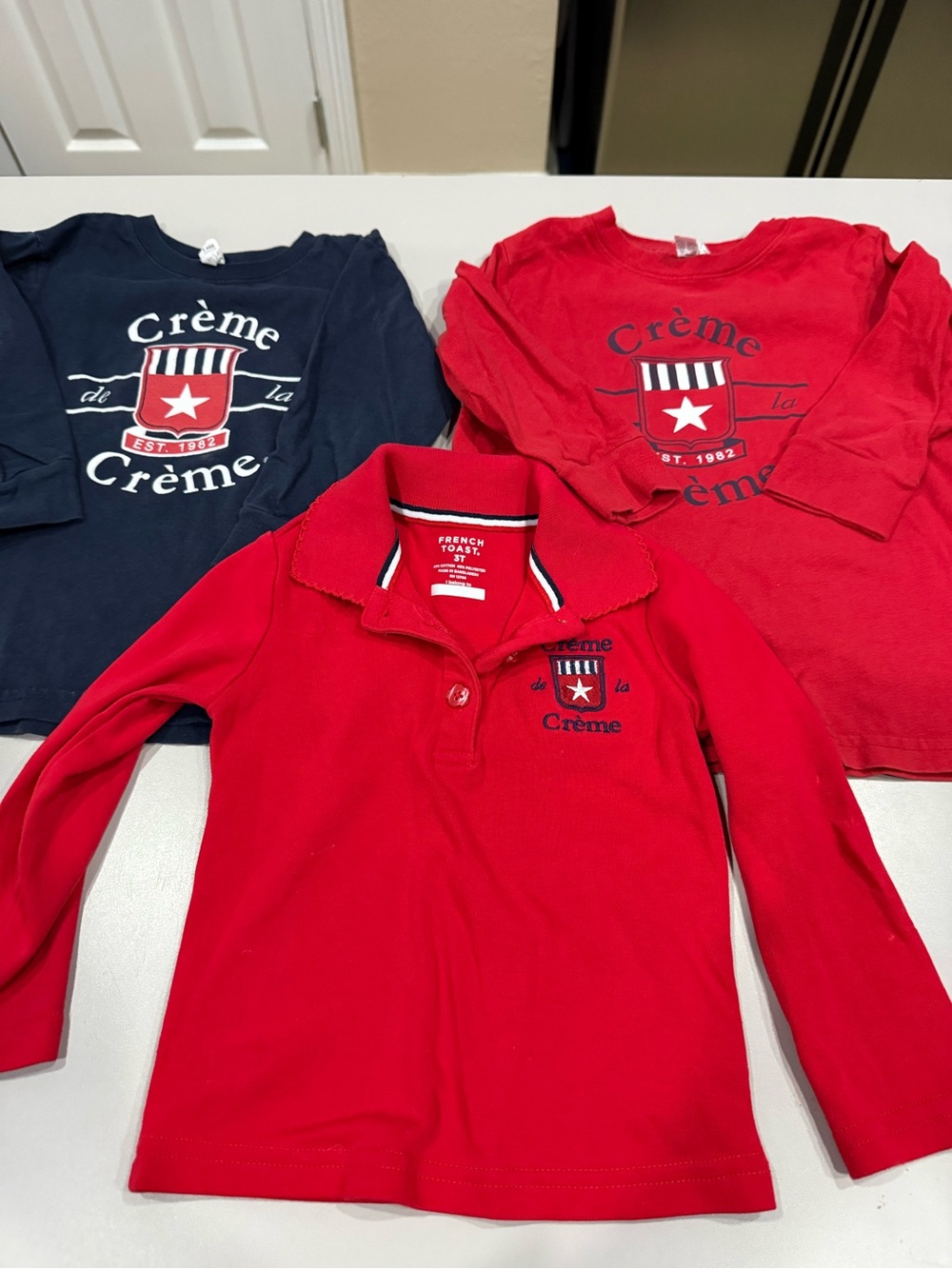 Girls Set of 3 Creme de La Creme Uniform T-Shirts Girls 3T (Red/Navy).